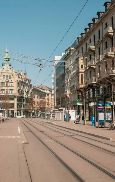 Calles Vacías Tiendas Cerradas Turistas Desaparecidos Tomado Zurich Suiza Abril —  Fotos de Stock