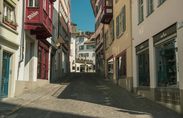 Пустые Улицы Закрытые Магазины Пропавшие Туристы Снято Цюрихе Швейцария Апреля Стоковое Фото