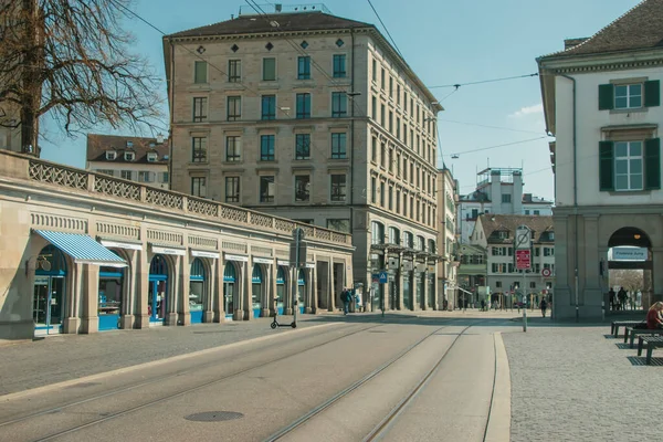 Calles Vacías Tiendas Cerradas Turistas Desaparecidos Tomado Zurich Suiza Abril —  Fotos de Stock