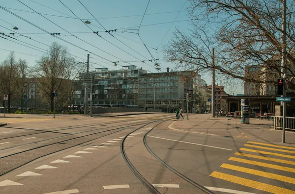 Calles Vacías Tiendas Cerradas Turistas Desaparecidos Tomado Zurich Suiza Abril —  Fotos de Stock