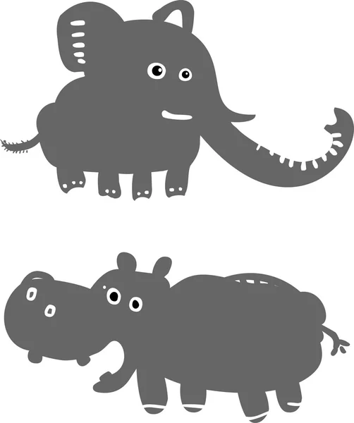 Éléphant drôle et hippopotame — Image vectorielle