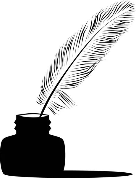Feather pen into the inkwell — Stock Vector