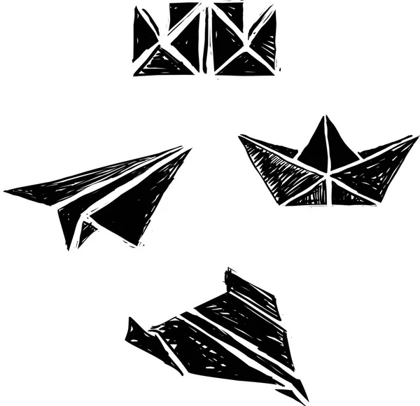 Origami papel barcos y aviones — Archivo Imágenes Vectoriales