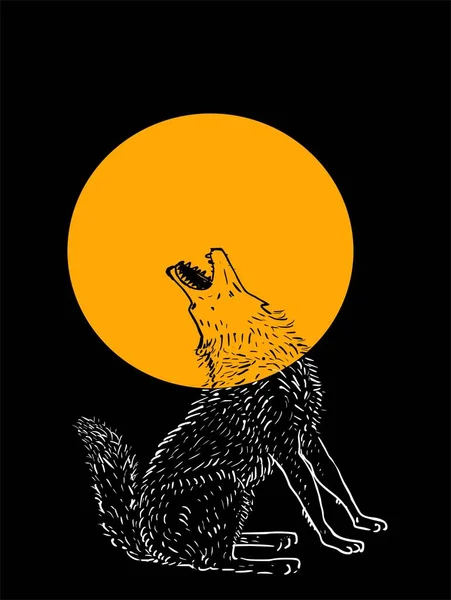 Heulender Wolf bei Vollmond — Stockvektor