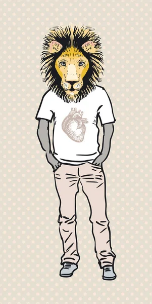 Leão vestido com t-shirt e calças — Fotografia de Stock
