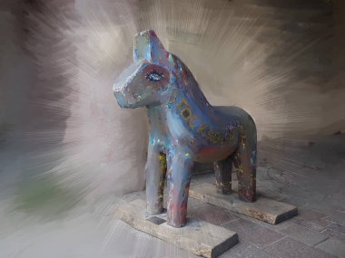 Dala atı, tahta at, İsveç 'in ulusal sembolü Stockholm, İsveç' te tahta heykel.