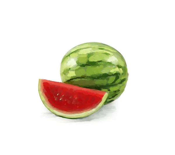 Realistische Darstellung Der Wassermelone Isoliert Auf Weißem Hintergrund — Stockfoto