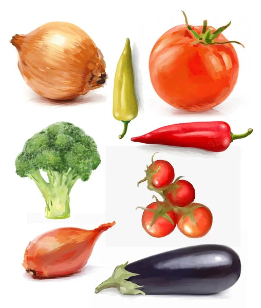 Collection Fresh Vegetables Isolated White Background Realistic Illustration — 스톡 사진