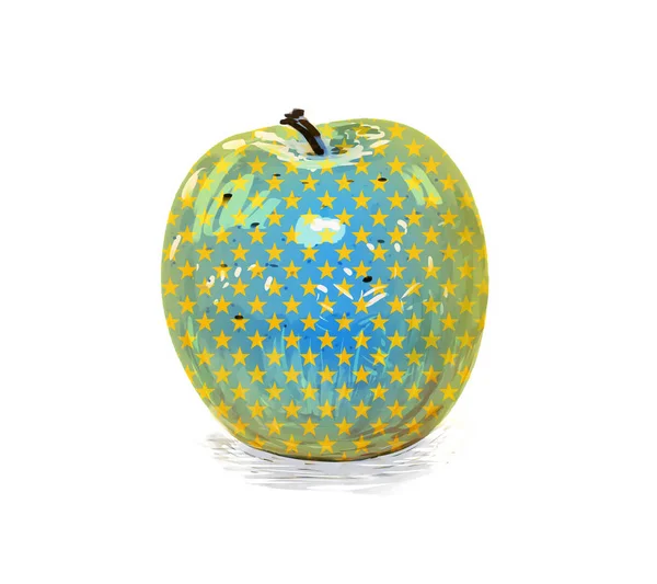 Ilustración Apple Con Patrón Estrella Aislado Sobre Fondo Blanco — Foto de Stock