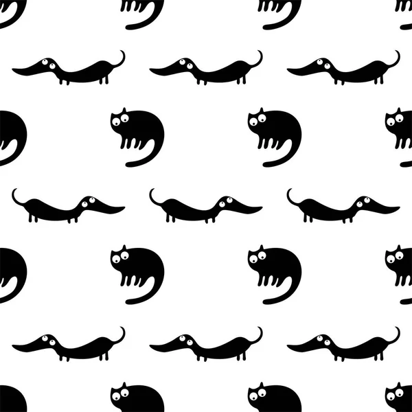 Seamless Pattern Funny Cats Dogs Wallpaper Fabric Design — Stock Vector