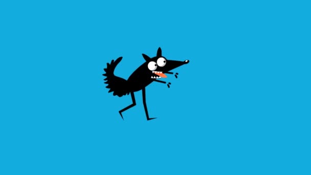 Grappige Gekke Wolf Wandelen Tekenfilm Animatie — Stockvideo