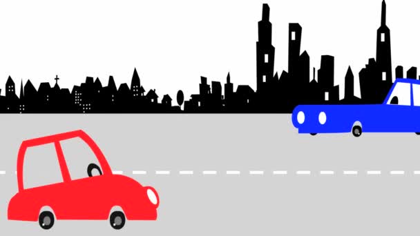 Şehir Caddesini Kullanan Çizgi Film Arabalarının Animasyonu Şehir Yolu Panoraması — Stok video