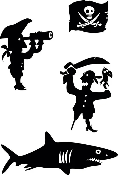 Piraten Hai Und Jolly Roger — Stockfoto