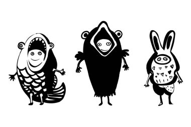 Bir grup komik elbise giyin çocuklar.