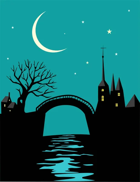 Krajobraz Nocny Zamkiem Mostem — Zdjęcie stockowe