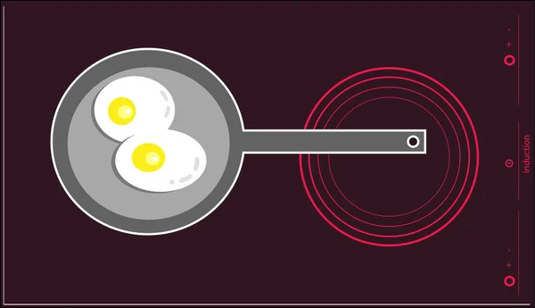 Huevos Fritos Una Sartén Una Estufa Inducción — Foto de Stock