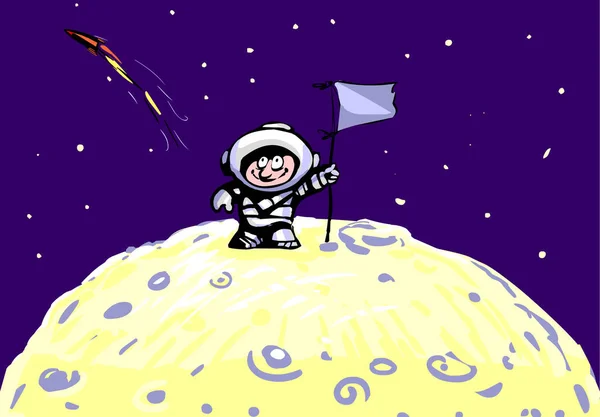 Zabawny Astronauta Flagą Księżycu — Zdjęcie stockowe