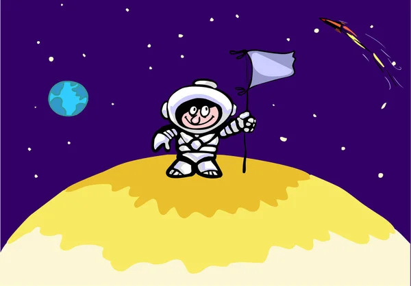 Astronauta Cómica Con Bandera Luna — Foto de Stock