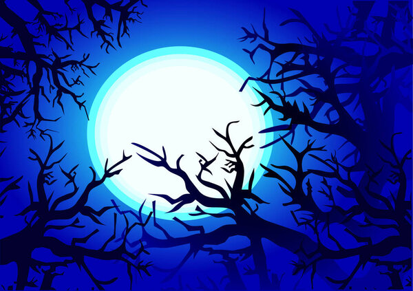 Halloween background with trees and moon