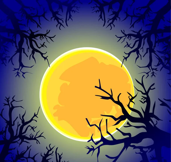 Halloween Bakgrund Med Måne Och Träd — Stockfoto