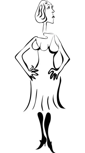 Обрисованная Женщина Стиле Ретро Белом Фоне — стоковое фото