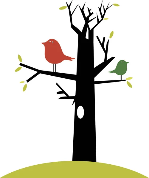 Funny Birds Sitting Tree — Stock Photo, Image