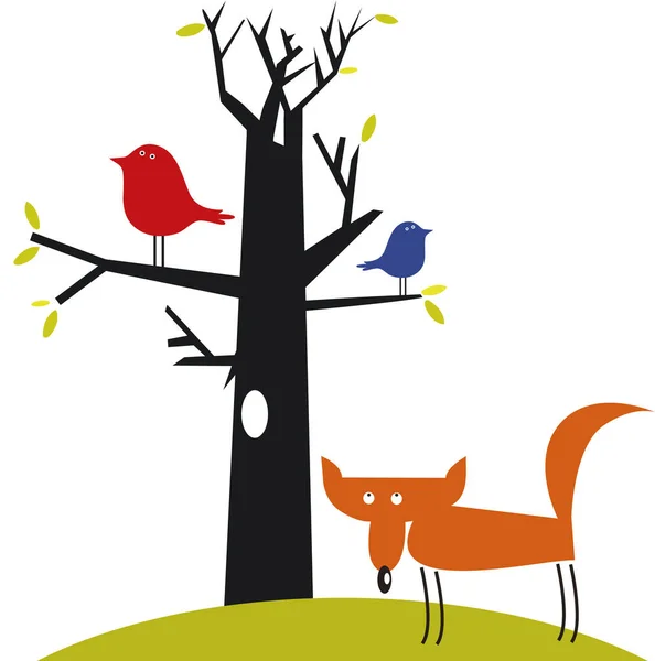 Engraçado Raposa Pássaros Ilustração — Fotografia de Stock
