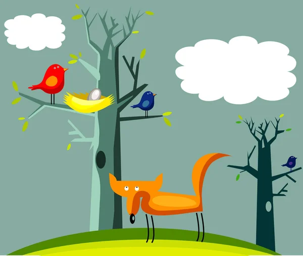 Funny Fox Birds Illustration — Stock Photo, Image