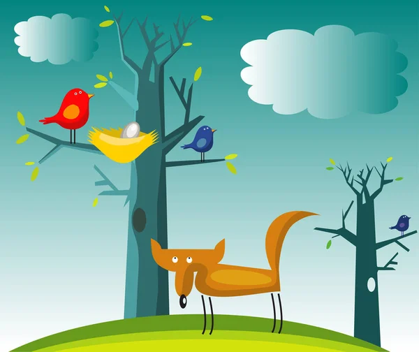 Funny Fox Birds Illustration — Stock Photo, Image