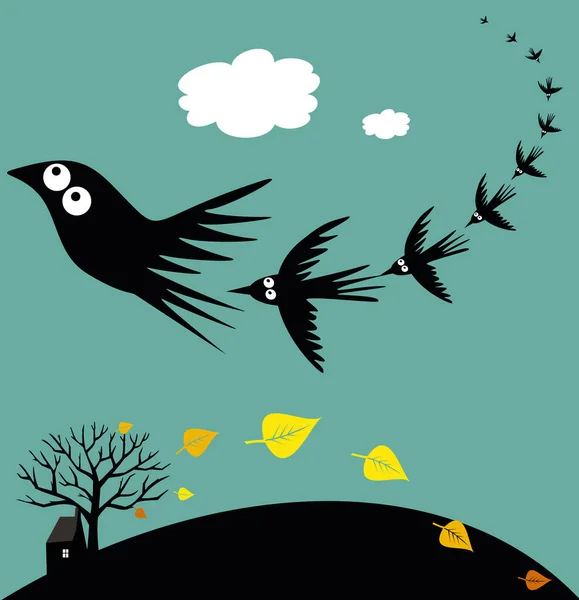 Чорні Мігруючі Птахи Літають Небі — стокове фото