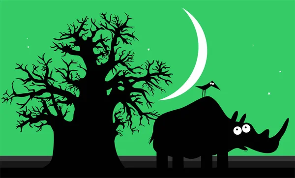 非洲犀牛在夜空中的滑稽轮廓 — 图库照片