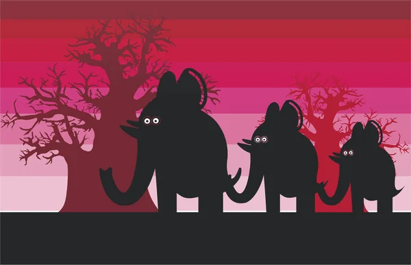 Ilustración Elefantes Sobre Fondo Rojo — Foto de Stock