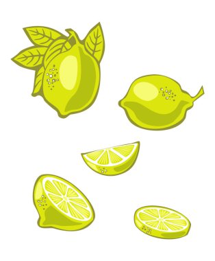 Beyaz arkaplanda çeşitli limonlar