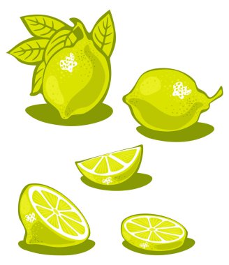 Beyaz arkaplanda çeşitli limonlar