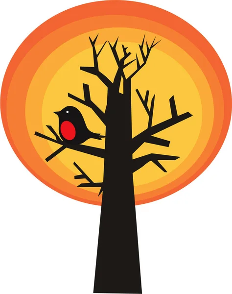 Иллюстрация Дерева Птицей Закате — стоковое фото