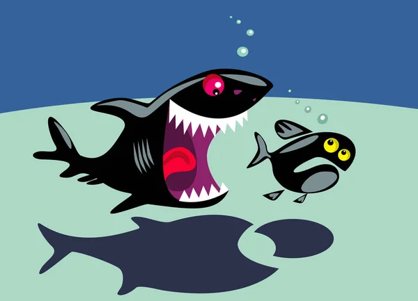 Ilustración Garabato Dibujado Mano Captura Tiburones Pequeños Peces — Foto de Stock