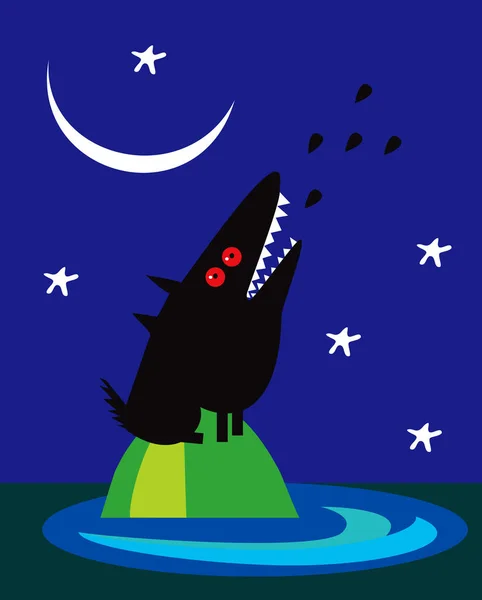 Lustige Schwarze Wolf Cartoon Illustration — Stockfoto