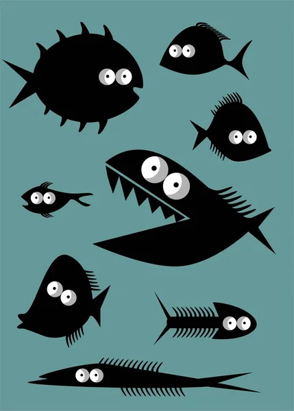 Ilustração Diferentes Peixes Marinhos Água — Fotografia de Stock