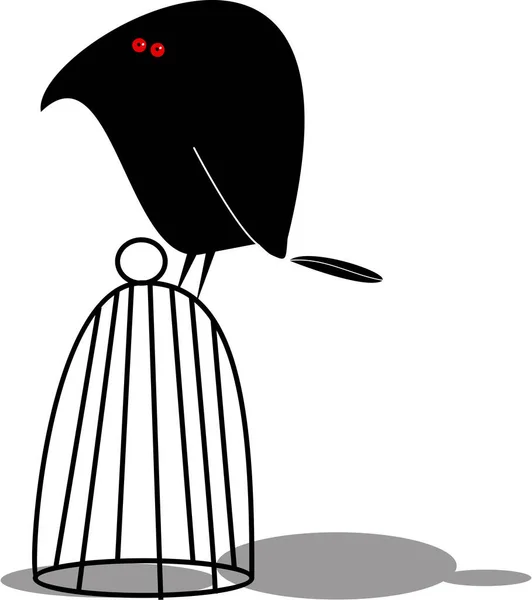 Handgezeichnete Doodle Illustration Von Rabe Auf Käfig — Stockfoto