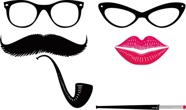 Männliches Gesicht Mit Brille Und Schnurrbart Mit Weiblichem Gesicht Mit — Stockfoto