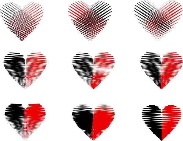 Seamless Pattern Red Black Hearts White Background — Stock Photo, Image