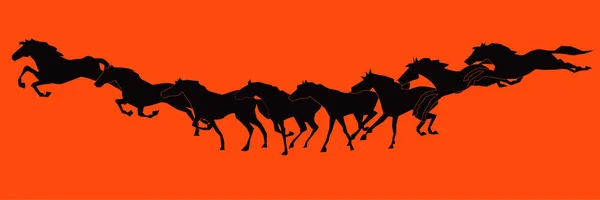 Illustrazione Cavalli Esecuzione Sfondo Arancione — Foto Stock