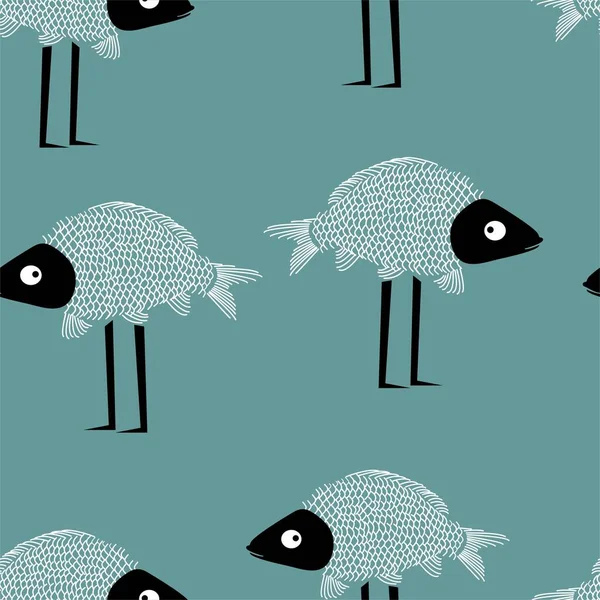 卡通动物的鱼无缝图案 — 图库照片