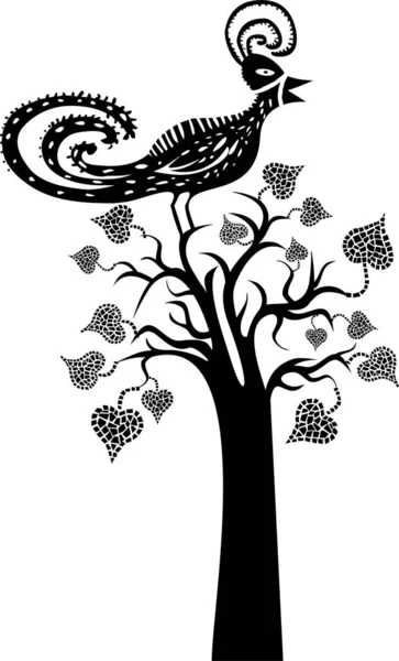 Árvore Ilustração Pássaros Branco — Fotografia de Stock