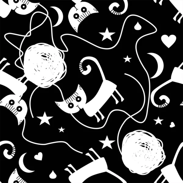 Seamless Pattern Funny Cats Yarn — Stock Photo, Image