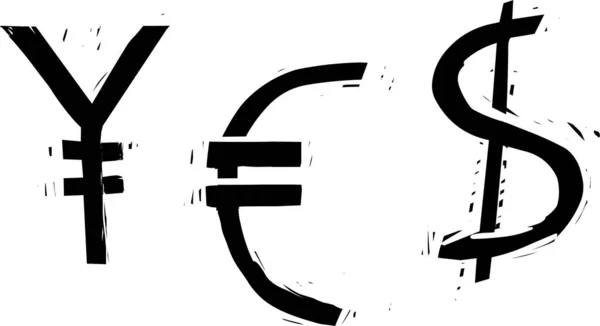 Ručně Kreslený Kreslený Obrázek Symbolu Ano Vyrobeného Zpěvu Světových Měn — Stock fotografie