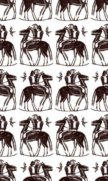 Naadloos Patroon Met Oude Krijgers Paarden — Stockfoto