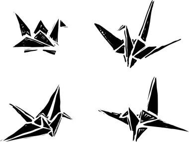 Beyaz arkaplanda Origami kağıt ögeleri