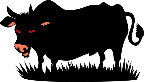 Black Bull Illustration Field — Stock Photo, Image
