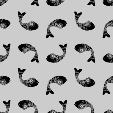 Siyah beyaz balıkla kusursuz desen